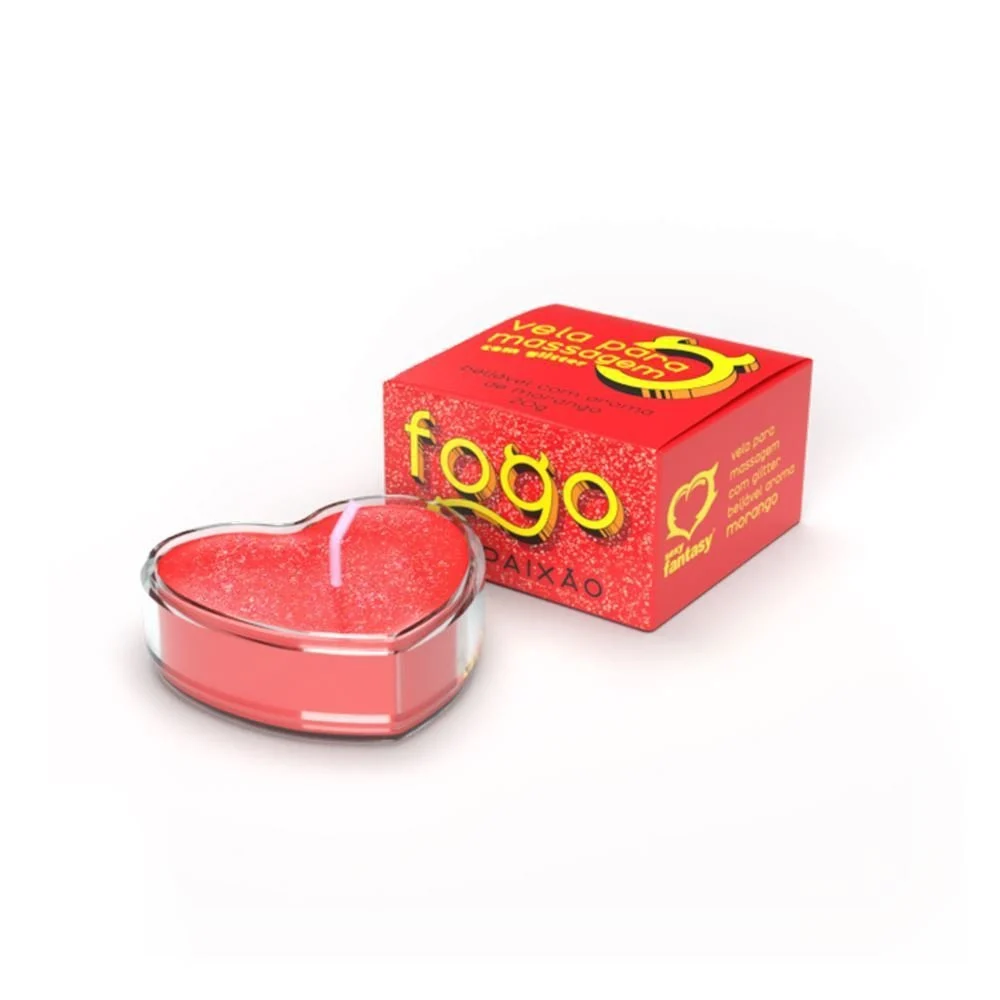 O Grego Sex Shop 1 FOGO DA PAIXÃO VELA BEIJÁVEL PARA MASSAGEM COM GLITTER - MORANGO