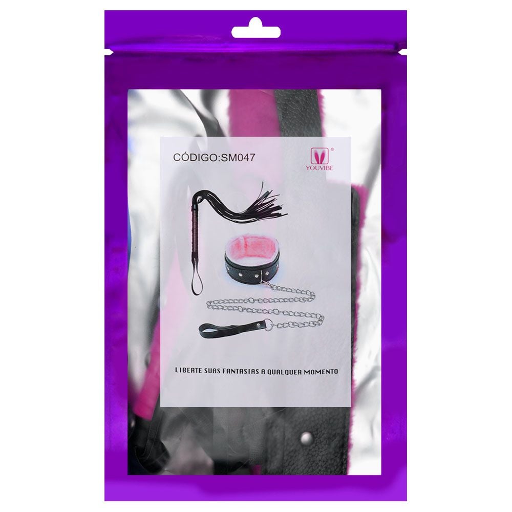 O Grego Sex Shop 4 Coleira Com Guia Corrente e Chicote Youvibe - ROSA - Imagem 4