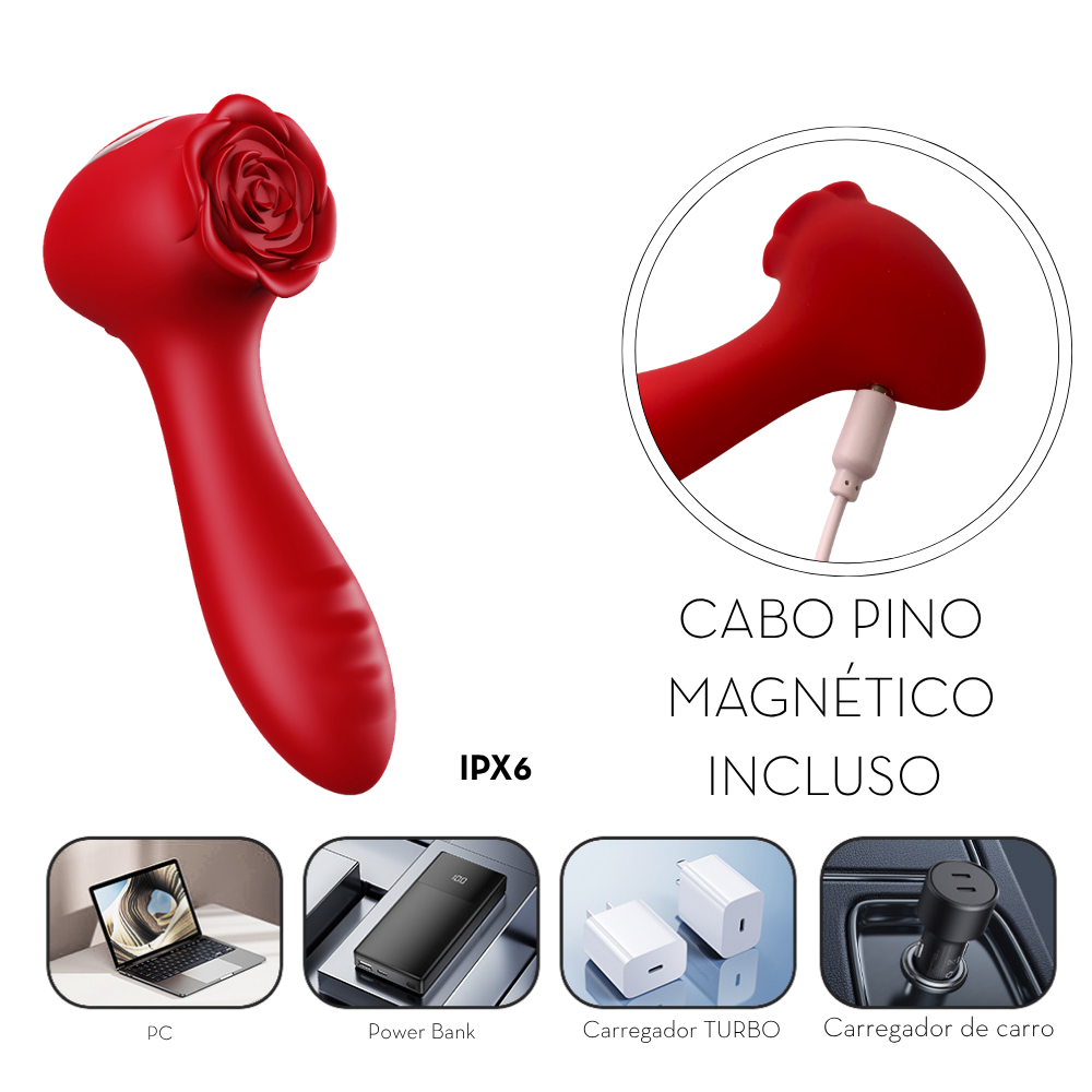 O Grego Sex Shop 3 Vibrador duplo em formato de rosa com esfera giratória - VERMELHO - Imagem 3