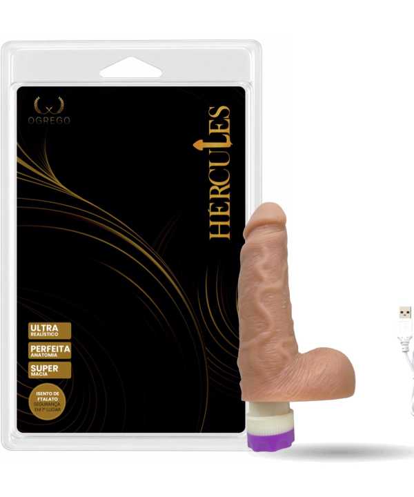HÉRCULES PROMETEU – PRÓTESE REALÍSTICA 18 x 4,5 CM COM VIBRO RECARREGÁVEL – BEGE