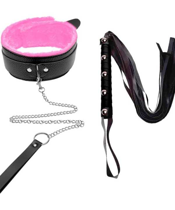 Coleira Com Guia Corrente e Chicote Youvibe - ROSA