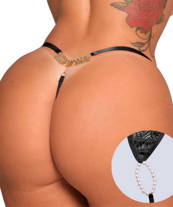 Fio Dental Tailandesa Preto Strass Frases - puta