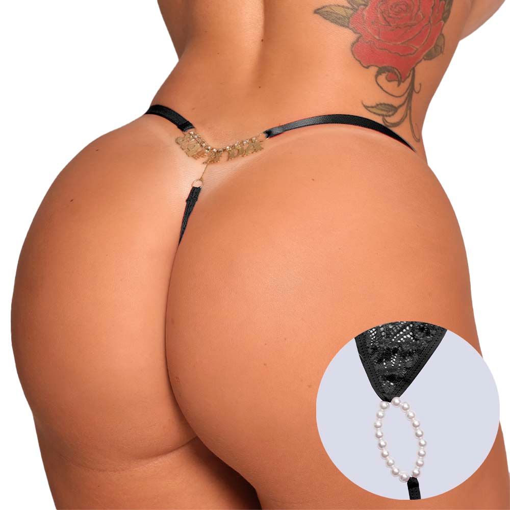 O Grego Sex Shop 1 Fio Dental Tailandesa Preto Strass Frases - puta