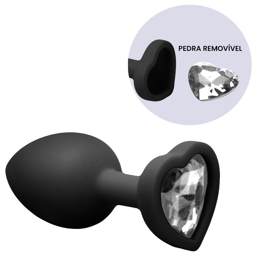 O Grego Sex Shop 6 Plug Anal Silicone Com Pedra Coração P - PRETO - Imagem 6