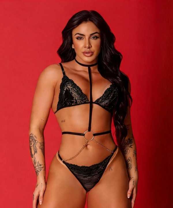 Conjunto Sensual com Argola Mil Toques Tamanho Único - Preto